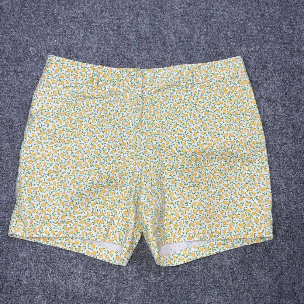 Lands' End Shorts Womens Size 14P Lemon Print Chino Summer Beach Cottage Chintz